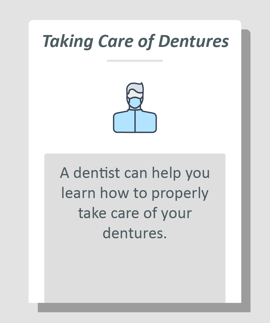 Denture care infographic: A dentist can help you learn how to properly take care of your dentures.